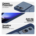 Blue phone case for OnePlus Nord CE 4 Lite 5G showing camera safety edges, anti slip side grip and easy press button covers.
