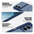 Blue phone case for Oppo A6x 5G showing camera safety edges, anti slip side grip and easy press button covers.