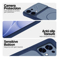 Blue phone case for Oppo F31 5G showing camera safety edges, anti slip side grip and easy press button covers.