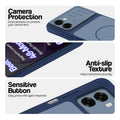 Blue phone case for Oppo K14x 5G showing camera safety edges, anti slip side grip and easy press button covers.