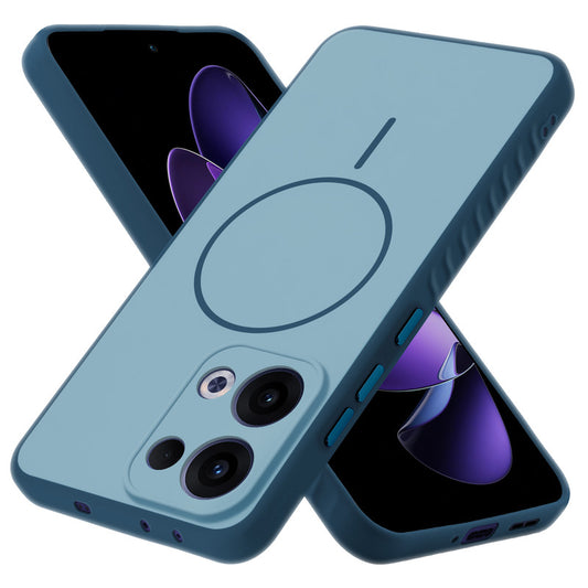 Matte Silicone Dual Color Back Cover with Metal Buttons & Ring Design for Oppo Reno 13 5G