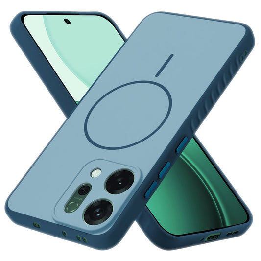Matte Silicone Dual Color Back Cover with Metal Buttons & Ring Design for Oppo Reno 14 5G