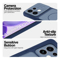 Blue phone case for Oppo Reno 16 Pro 5G showing camera safety edges, anti slip side grip and easy press button covers.