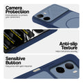 Blue phone case for Poco C81 4G showing camera safety edges, anti slip side grip and easy press button covers.