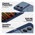 Blue phone case for Poco C81x 4G showing camera safety edges, anti slip side grip and easy press button covers.