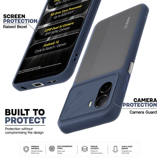 Premium Frosted Back Cover with Textured Camera Design & Metal-Look Buttons for Poco C85x 5G
