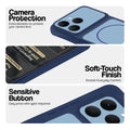 Blue phone case for Realme 15T 5Gshowing camera safety edges, anti slip side grip and easy press button covers.