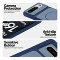Blue phone case for Realme 16 5G showing camera safety edges, anti slip side grip and easy press button covers.