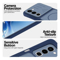 Blue phone case for Realme 16x 5G showing camera safety edges, anti slip side grip and easy press button covers.