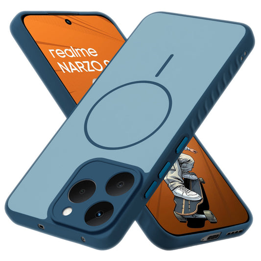 Matte Silicone Dual Color Back Cover with Metal Buttons & Ring Design for Realme Narzo 90 5G
