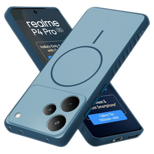 Matte Silicone Dual Color Back Cover with Metal Buttons & Ring Design for Realme P4 Pro 5G