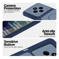 Blue phone case for Redmi 14C 5G showing camera safety edges, anti slip side grip and easy press button covers.