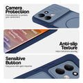 Blue phone case for Redmi 17 5G showing camera safety edges, anti slip side grip and easy press button covers.