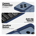 Blue phone case for Redmi A4 5G showing camera safety edges, anti slip side grip and easy press button covers.