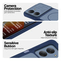 Blue phone case for Redmi A7 4G showing camera safety edges, anti slip side grip and easy press button covers.