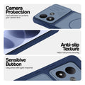 Blue phone case for Redmi Note 17 5G showing camera safety edges, anti slip side grip and easy press button covers.