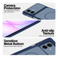 Blue Phone case for Samsung A07 5G highlighting raised camera protection, anti-slip texture, and responsive side buttons