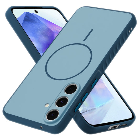 Matte Silicone Dual Color Back Cover with Metal Buttons & Ring Design for Samsung A55 5G