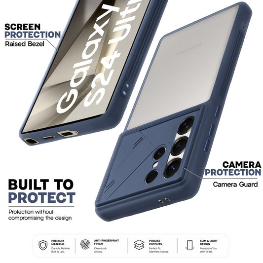 Premium Frosted Back Cover with Textured Camera Design & Metal-Look Buttons for Samsung S24 Ultra 5G