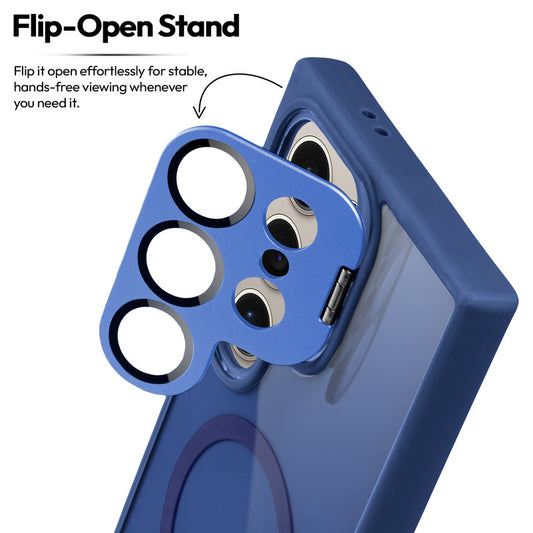 Samsung S24 Ultra 5G Case with MagSafe Compatibility, Flip-Open Camera Cover Stand, Glossy Glass Back & Metallic Buttons