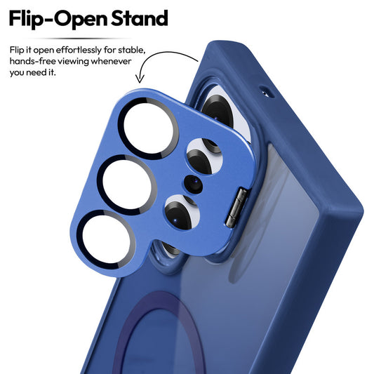Samsung S25 Ultra 5G Case with MagSafe Compatibility, Flip-Open Camera Cover Stand, Glossy Glass Back & Metallic Buttons