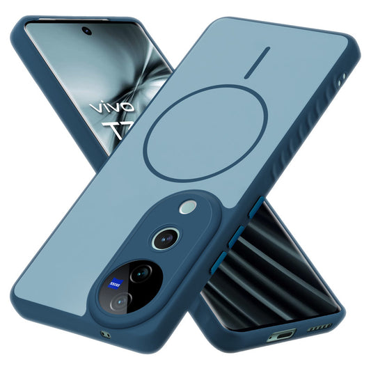 Matte Silicone Dual Color Back Cover with Metal Buttons & Ring Design for Vivo T3 Ultra 5G