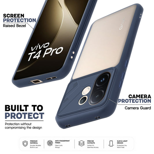 Premium Frosted Back Cover with Textured Camera Design & Metal-Look Buttons for Vivo T4 Pro 5G