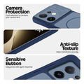 Blue phone case for Vivo T4 Pro 5G showing camera safety edges, anti slip side grip and easy press button covers.