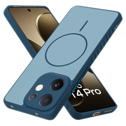 Matte Silicone Dual Color Back Cover with Metal Buttons & Ring Design for Vivo T4 Pro 5G