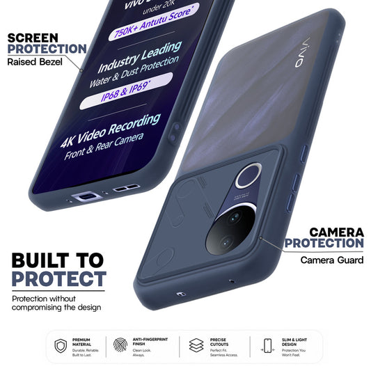 Premium Frosted Back Cover with Textured Camera Design & Metal-Look Buttons for Vivo T4R 5G