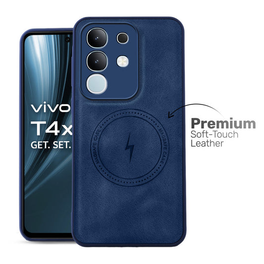 Refined PU Leather Case for Vivo T4x 5G , with Support for MagSafe & Wireless Accessories