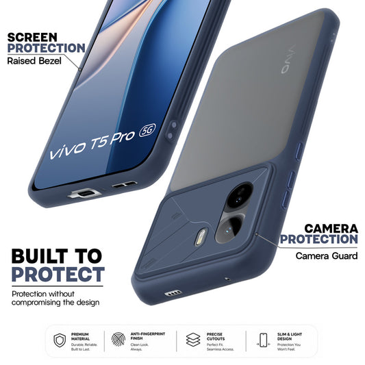Premium Frosted Back Cover with Textured Camera Design & Metal-Look Buttons for Vivo T5 Pro 5G