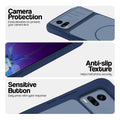 Blue phone case for Vivo V20 showing camera safety edges, anti slip side grip and easy press button covers.