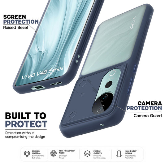 Premium Frosted Back Cover with Textured Camera Design & Metal-Look Buttons for Vivo V40 5G