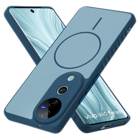 Matte Silicone Dual Color Back Cover with Metal Buttons & Ring Design for Vivo V40 Pro 5G