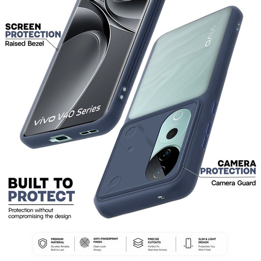 Premium Frosted Back Cover with Textured Camera Design & Metal-Look Buttons for Vivo V40 Pro 5G