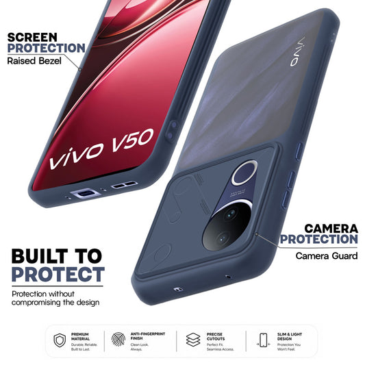 Premium Frosted Back Cover with Textured Camera Design & Metal-Look Buttons for Vivo V50 5G
