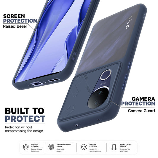 Premium Frosted Back Cover with Textured Camera Design & Metal-Look Buttons for Vivo V50e 5G