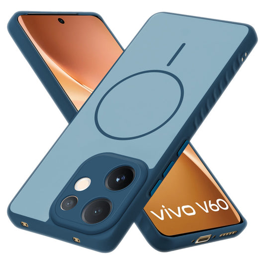Matte Silicone Dual Color Back Cover with Metal Buttons & Ring Design for Vivo V60 5G