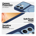 Blue phone case for Vivo V60 5G showing camera safety edges, anti slip side grip and easy press button covers.