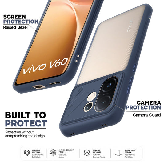 Premium Frosted Back Cover with Textured Camera Design & Metal-Look Buttons for Vivo V60 5G