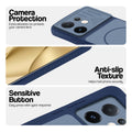 Blue phone case for Vivo V60E 5G showing camera safety edges, anti slip side grip and easy press button covers.
