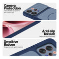 Blue phone case for Vivo V70 5G showing camera safety edges, anti slip side grip and easy press button covers.