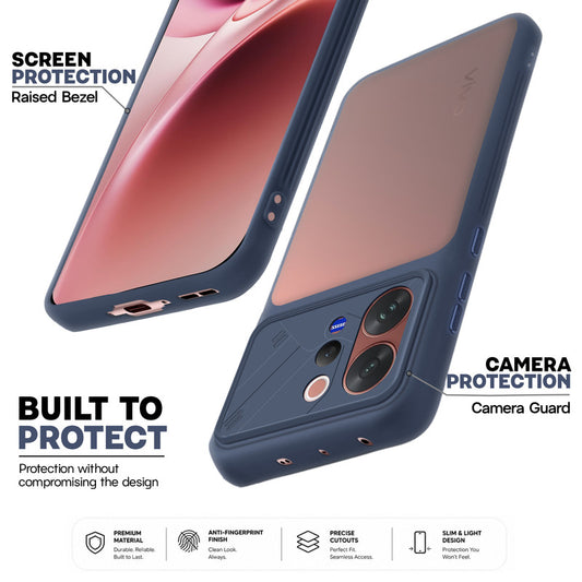 Premium Frosted Back Cover with Textured Camera Design & Metal-Look Buttons for Vivo V70 5G