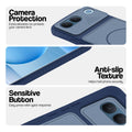 Blue phone case for Vivo V80 Lite 5G showing camera safety edges, anti slip side grip and easy press button covers.