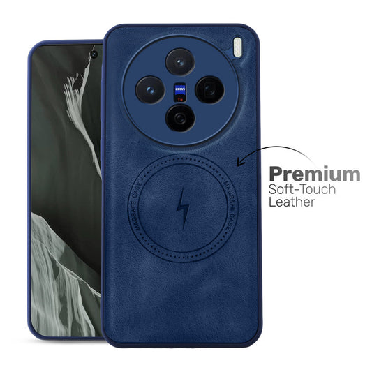 Refined PU Leather Case for Vivo X100 5G , with Support for MagSafe & Wireless Accessories
