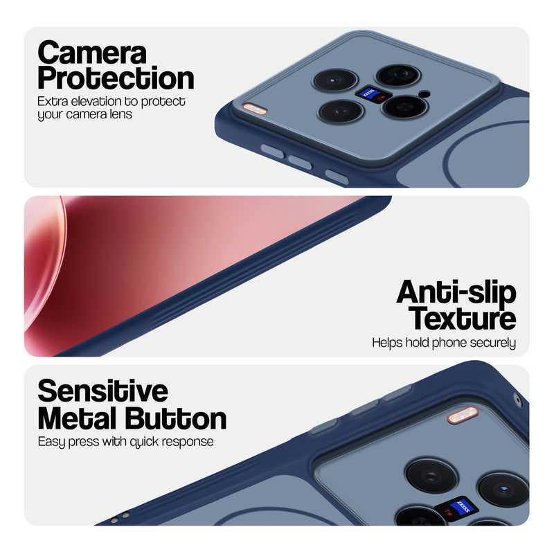 Blue Phone case for Vivo X300 5G highlighting raised camera protection, anti-slip texture, and responsive side buttons