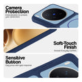 Blue phone case for Vivo X300 Pro 5G showing camera safety edges, anti slip side grip and easy press button covers.