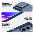 Blue phone case for Vivo Y11 5G showing camera safety edges, anti slip side grip and easy press button covers.