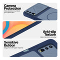 Blue phone case for Vivo Y20 showing camera safety edges, anti slip side grip and easy press button covers.